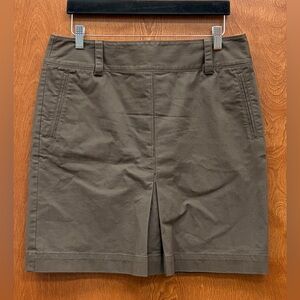 DKNY brown front inverted pleat knee skirt cotton blend wide waistband size 8